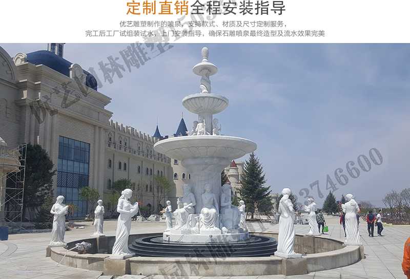 大理石景觀噴泉安裝，如何安裝大型景觀噴泉，定制石雕噴泉工廠
